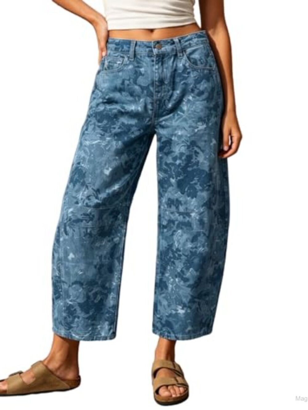 Women Baggy Barrel Jeans Mid Rise Wide Leg Boyfriend Y2k Patchwork Cartoon
